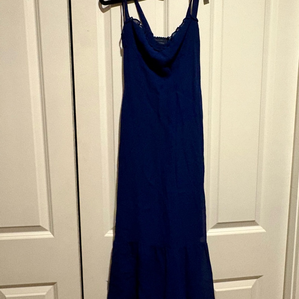Reformation Blue Cowl Neck Slip Maxi Dress